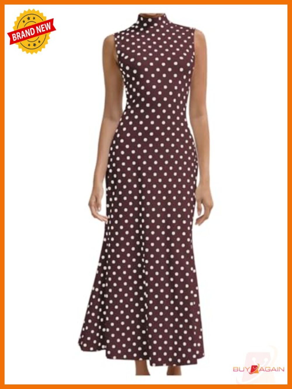 Milumia Polka Dots Maxi Tank Dress Mock Neck Sleeveless Bodycon Long Dress